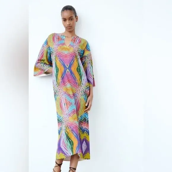 NWT ZARA OPEN KNIT JACQUARD TUNIC MULTICOLORED - Picture 4 of 5